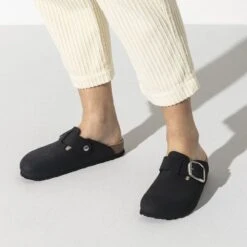 Birkenstock Boston Big Buckle Nubuck Leather Black -Birkenstock Sales Store 1016995 f closeup f